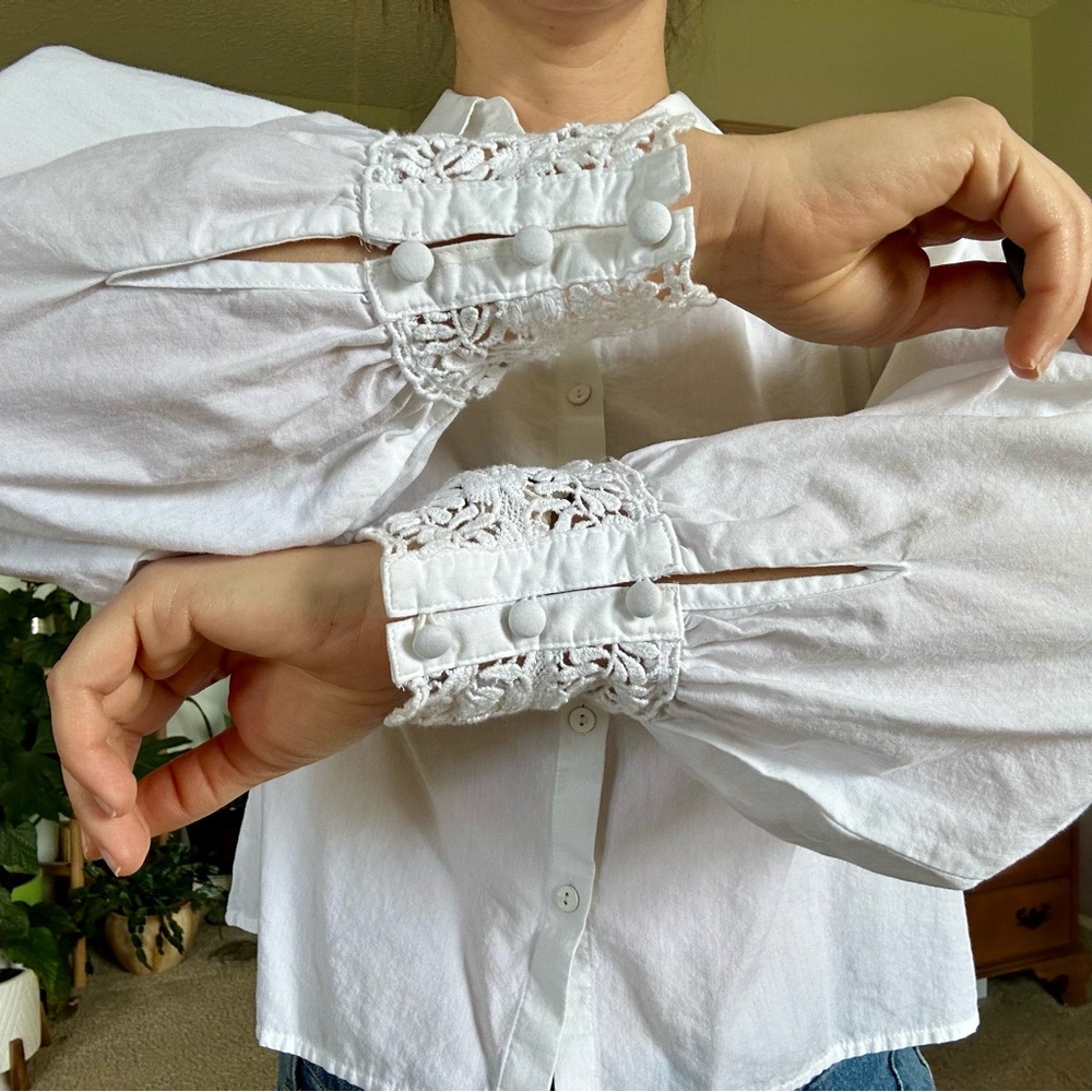 Express Button-Down Puff-Sleeve Blouse - image 2